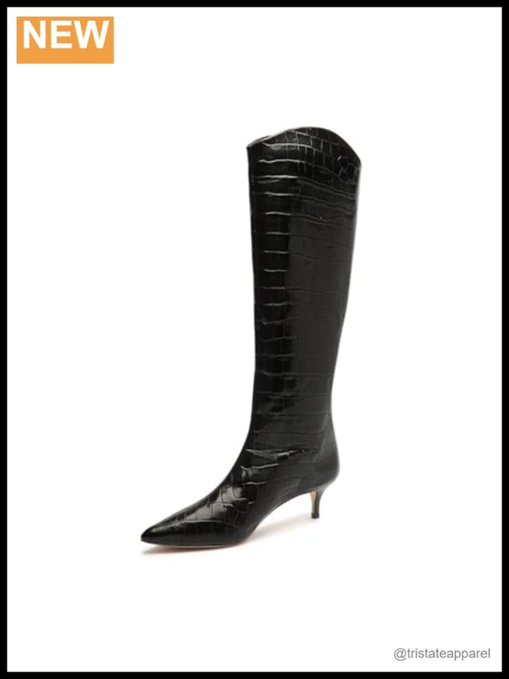 Knee-High Boots, Kitten Heel, Leather, Croc Embossed